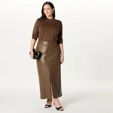 The Drop Women’s Larissa Vegan Leather Maxi Skirt - Coffee Bean