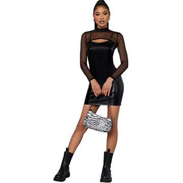 SweatyRocks Women's Long Sleeve Mock Neck Slim Fit Sheer Mesh Crop Shirt Top Black M
