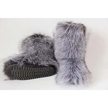 Gegefur Women's Faux fur Boot Furry Fluffy Short Snow Boot Mid-Calf Boots Warm Comfortable Outdoor Flat Shoes (Grey, numeric_7)