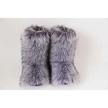 Gegefur Women's Faux fur Boot Furry Fluffy Short Snow Boot Mid-Calf Boots Warm Comfortable Outdoor Flat Shoes (Grey, numeric_7)