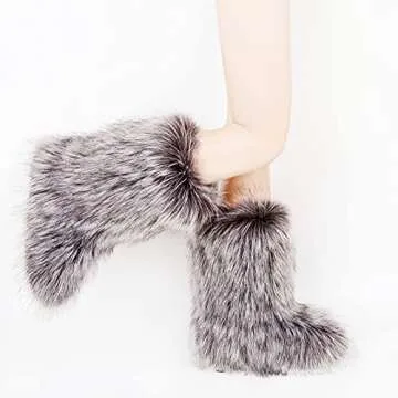 Gegefur Women's Faux fur Boot Furry Fluffy Short Snow Boot Mid-Calf Boots Warm Comfortable Outdoor Flat Shoes (Grey, numeric_7)