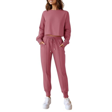 ZESICA Women's Long Sleeve Crop Top & Pants Pajama Set