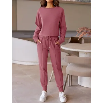 ZESICA Women's Long Sleeve Crop Top & Pants Pajama Set