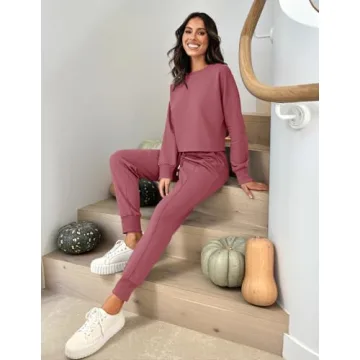 ZESICA Women's Long Sleeve Crop Top & Pants Pajama Set