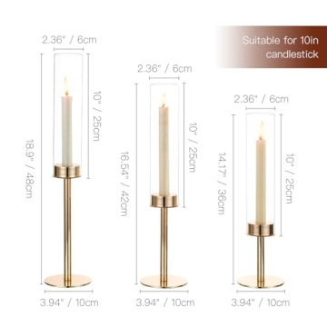 Gold Hurricane Candle Holders for Elegant Table Centerpiece