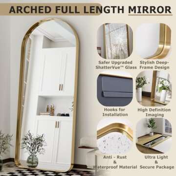 Extra Large 71"x30" Arched Full-Length Mirror - Wall-Mounted or Leaning Mirror with Aluminum Alloy Frame - Modern and Simple Home Decor - Vanity Mirror for Living Room and Bedroom