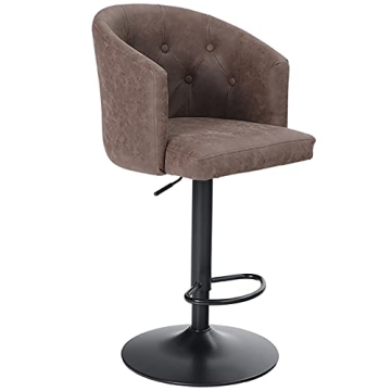 ALPHA HOME Adjustable Swivel Bar Stool - Brown PU Leather Seat
