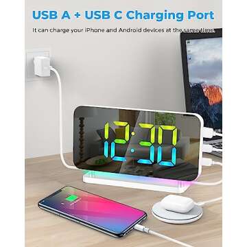 SZELAM LED Mirror Alarm Clock with USB Charging