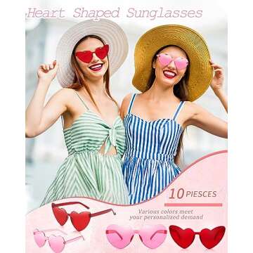 Salfboy 10 Pairs Heart Sunglasses for Women Candy Color Sunglasses Eyewear Bachelorette Sunglasses Party Favors