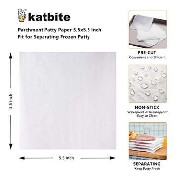 Katbite Hamburger Patty Paper 1000Pcs, 5.5"x5.5" Non Stick Parchment Paper Squares Sheets for Patty Seperate, Burger Press, Ground Beef, Freezing or Candy Wrappers, Use for Oven, Microwave or Freezer