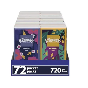 Kleenex On-The-Go Facial Tissues, 72 Packs (3 Trays of 24 Packs), 10 Tissues per Box, 720 Total Tiss...