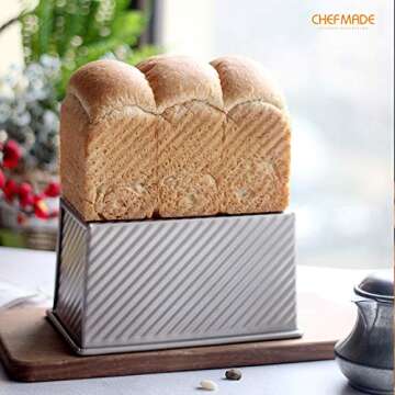 CHEFMADE Pullman Loaf Pan with Lid, 1Lb Dough Capacity Non-Stick Rectangle Corrugated Toast Box for Oven Baking 4.2" x 7.7"x 4.4"(Champagne Gold)