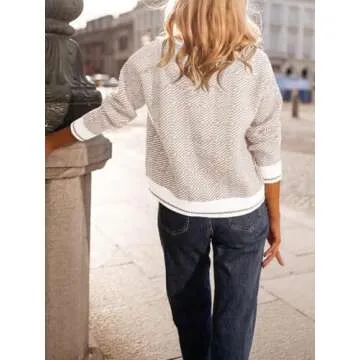 Saodimallsu Womens Fall Sweaters Tops Lapel V Neck Knit Sweater Color Block Long Sleeve Casual Soft Pullover Shirt Khaki