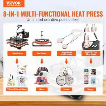 VEVOR 8 in 1 Heat Press Machine 12x15 inch Combo, Swing Away Tshirt Press Machine Digital Control, Multifunctional Heat Transfer Machine Sublimation Combo for T-Shirt Hat Cap Mug Plate