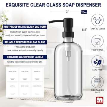 GMISUN Glass Soap Dispenser with Pump, 2 Pack Clear Bathroom Hand Soap Dispenser with Stainless Stee...