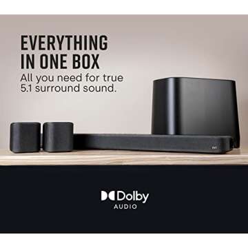 Polk Audio True Surround III 5.1 Channel Wireless Surround Sound System, Includes Sound Bar, L & R Rear Surrounds and 7'' Subwoofer, Dolby Digital Decoding, Built-in Bluetooth, Easy Setup, Black