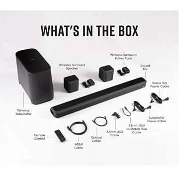 Polk Audio True Surround III 5.1 Channel Wireless Surround Sound System, Includes Sound Bar, L & R Rear Surrounds and 7'' Subwoofer, Dolby Digital Decoding, Built-in Bluetooth, Easy Setup, Black