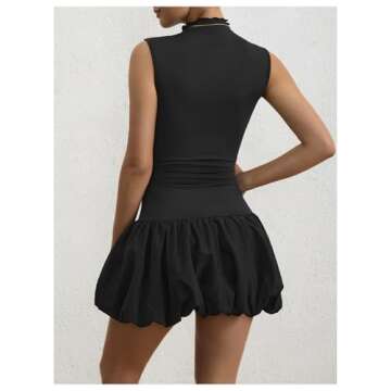 Milumia Women's Bubble Mini Dress – Mock Neck Sleeveless Party Dress in Black