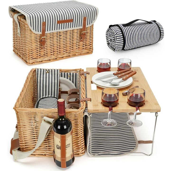 4 Person Wicker Picnic Basket for Perfect Outings