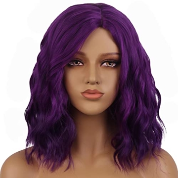 BERON Purple Wigs for Women - Short Curly Wavy Bob Wig with Cap