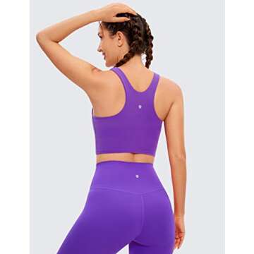 CRZ YOGA Butterluxe Racerback High Neck Longline Sports Bras for Women - Padded Workout Crop Tank Tops with Built in Pads Royal Lilac Medium