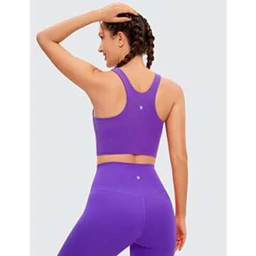 CRZ YOGA Butterluxe Racerback High Neck Longline Sports Bras for Women - Padded Workout Crop Tank Tops with Built in Pads Royal Lilac Medium