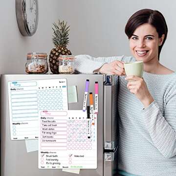 Magnetic Chore Chart, 3 Pcs Dry Erase Behavior Charts & 10 Markers, Reward Chart for Multiple Kids Teens Adults Family, Daily Responsibility Rewards Whiteboard for Fridge Home Supplies
