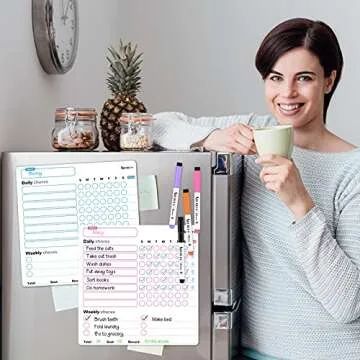 Magnetic Chore Chart, 3 Pcs Dry Erase Behavior Charts & 10 Markers, Reward Chart for Multiple Kids Teens Adults Family, Daily Responsibility Rewards Whiteboard for Fridge Home Supplies