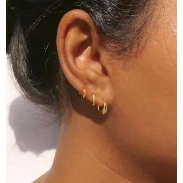 Tasiso Gold Hoop Earrings for Women, Dainty 14K Gold Plated Huggie Hoop Earrings Lightweight Hypoallergenic Earring Set CZ Earrings Pack for Women Trendy Jewelry Gifts (Style7)