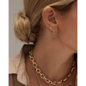 Tasiso Gold Hoop Earrings for Women, Dainty 14K Gold Plated Huggie Hoop Earrings Lightweight Hypoallergenic Earring Set CZ Earrings Pack for Women Trendy Jewelry Gifts (Style7)