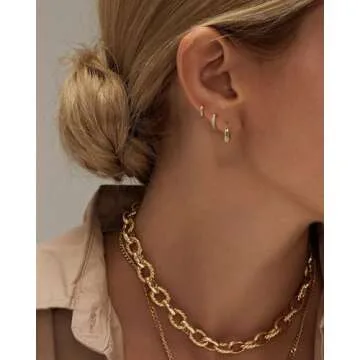 Tasiso Gold Hoop Earrings for Women, Dainty 14K Gold Plated Huggie Hoop Earrings Lightweight Hypoallergenic Earring Set CZ Earrings Pack for Women Trendy Jewelry Gifts (Style7)