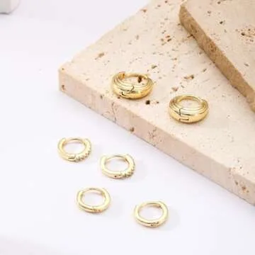 Tasiso Gold Hoop Earrings for Women, Dainty 14K Gold Plated Huggie Hoop Earrings Lightweight Hypoallergenic Earring Set CZ Earrings Pack for Women Trendy Jewelry Gifts (Style7)