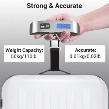 Luggage Scale, Dr.meter Travel Essentials Backlight LCD Display 110lb/50kg Luggage Weight Scale for Travel Accessories Portable Handheld Scale with Rubber Paint, Temperature Sensor, Battery Included