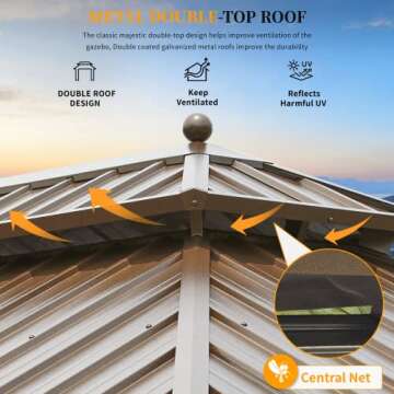 YOLENY 10' X 13' Hardtop Gazebo Galvanized Steel Outdoor Patio Gazebo Canopy Double Roof Pergolas Al...