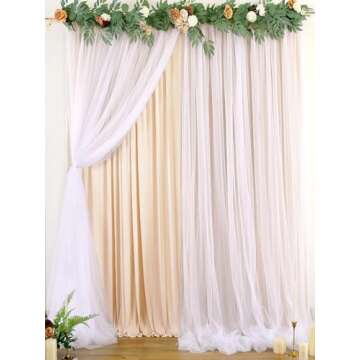 Wrinkle Free Champagne Tulle Backdrop Curtains for Baby Shower Party Wedding Photo Drape Backdrop for Photography Props Engagement Bridal Shower 5 ft X 7 ft