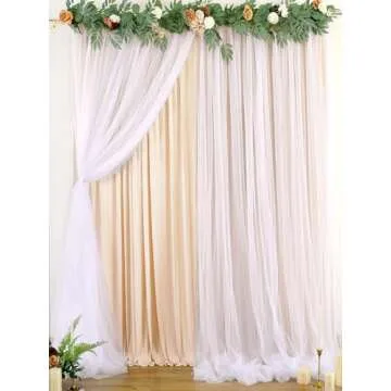 Wrinkle Free Champagne Tulle Backdrop Curtains for Baby Shower Party Wedding Photo Drape Backdrop for Photography Props Engagement Bridal Shower 5 ft X 7 ft