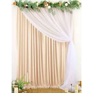 Wrinkle Free Champagne Tulle Backdrop Curtains for Baby Shower Party Wedding Photo Drape Backdrop for Photography Props Engagement Bridal Shower 5 ft X 7 ft