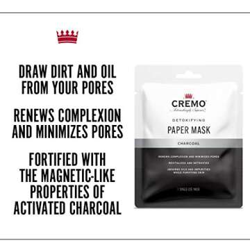 Cremo Charcoal Detoxifying Paper Face Mask, Astonishingly Superior Face Mask, Revitalizes, Detoxifies, While Purifying Skin, 1 Count(Pack of 4)