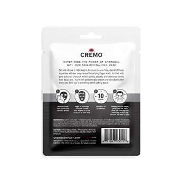 Cremo Charcoal Detoxifying Paper Face Mask, Astonishingly Superior Face Mask, Revitalizes, Detoxifies, While Purifying Skin, 1 Count(Pack of 4)