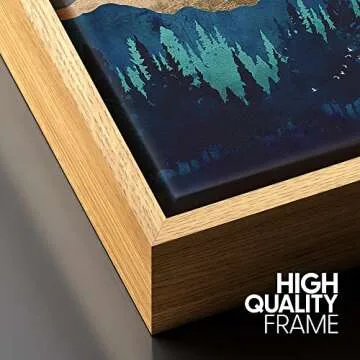 SIGNFORD Framed Canvas Print Wall Art Woodland Nursery Decor Blue Mountains & Forest Under Shining Sun Abstract Wilderness Modern Art Rustic Scenic for Living Room, Bedroom, Office - 16"x24" Natural