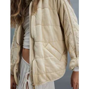 Wefebi Womens Dolman Quilted Lightweight Jackets Full-zip Stand Collar Loose Warm Winter Outwears with Pockets(0003-Beige-S)