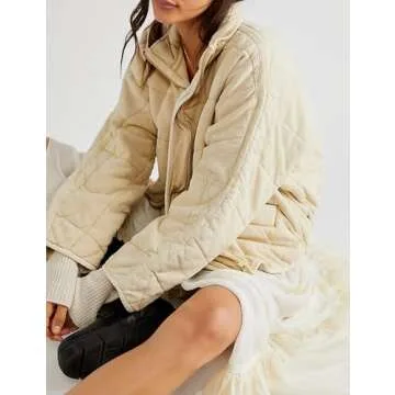 Wefebi Womens Dolman Quilted Lightweight Jackets Full-zip Stand Collar Loose Warm Winter Outwears with Pockets(0003-Beige-S)