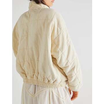 Wefebi Womens Dolman Quilted Lightweight Jackets Full-zip Stand Collar Loose Warm Winter Outwears with Pockets(0003-Beige-S)