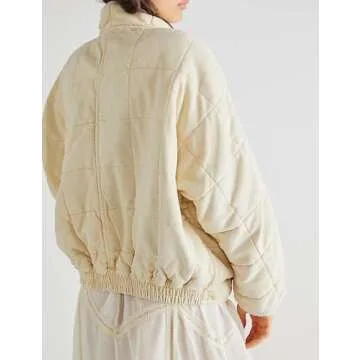 Wefebi Womens Dolman Quilted Lightweight Jackets Full-zip Stand Collar Loose Warm Winter Outwears with Pockets(0003-Beige-S)