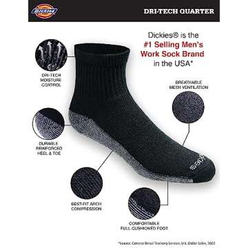 Dickies Men's Big & Tall Dri-Tech Moisture Control Quarter Socks for Ultimate Comfort