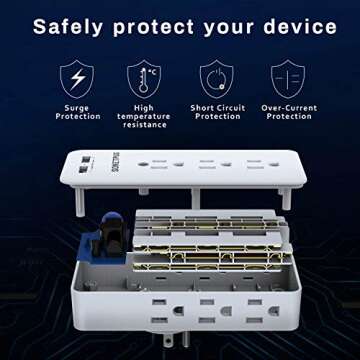 Surge Protector Outlet Extender, USB Wall Charger, SOKETPUG Multi Plug Outlet with 2 USB Charging Ports(Smart 2.4A Total), 9 AC Outlet Splitter Mountable, 3 Sided Plug Extender, Dorm Room Essentials