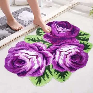 ABREEZE Flora Rug Floral Handcrafted Bathmat for Home Use