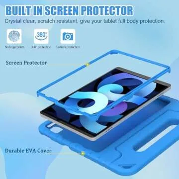 BMOUO Kids Case for iPad Air 5th/4th Generation (10.9 inch,2022/2020), iPad Air 5/4 Case with Screen Protector, Shockproof Protective Kids Case with Handle Stand for iPad Air 4/5 Gen, Blue
