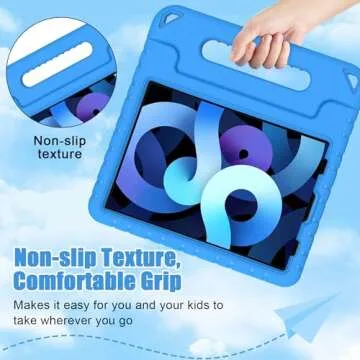 BMOUO Kids Case for iPad Air 5th/4th Generation (10.9 inch,2022/2020), iPad Air 5/4 Case with Screen Protector, Shockproof Protective Kids Case with Handle Stand for iPad Air 4/5 Gen, Blue