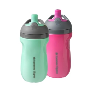 Tommee Tippee Insulated Sportee Bottle - 9oz No Spill Toddler Water Bottle (Pink & Mint)